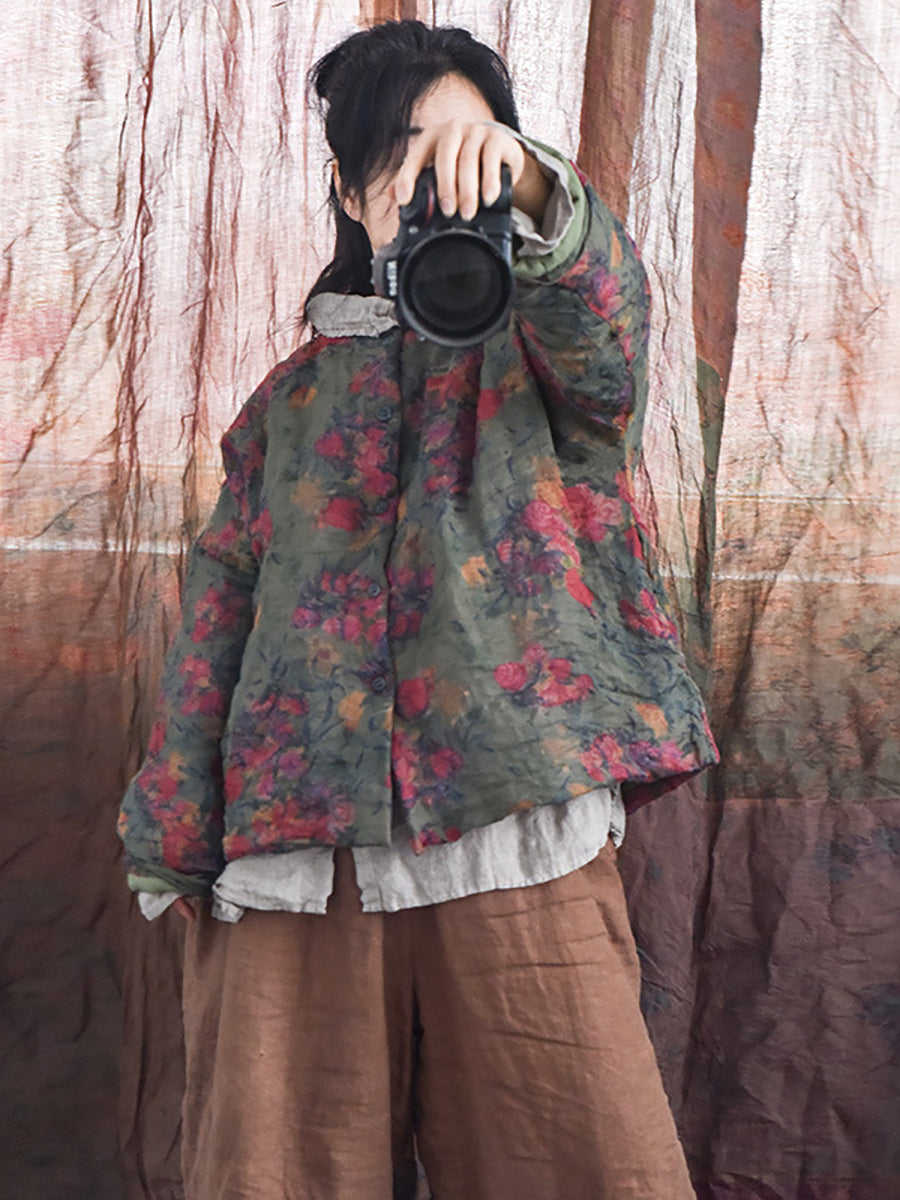 Winter Flower Ramie Padded Coat Ax1018
