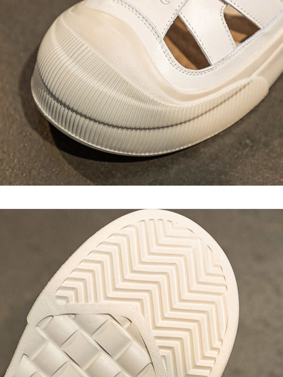 Summer Leather Spliced Cutout Shoes Ui1020