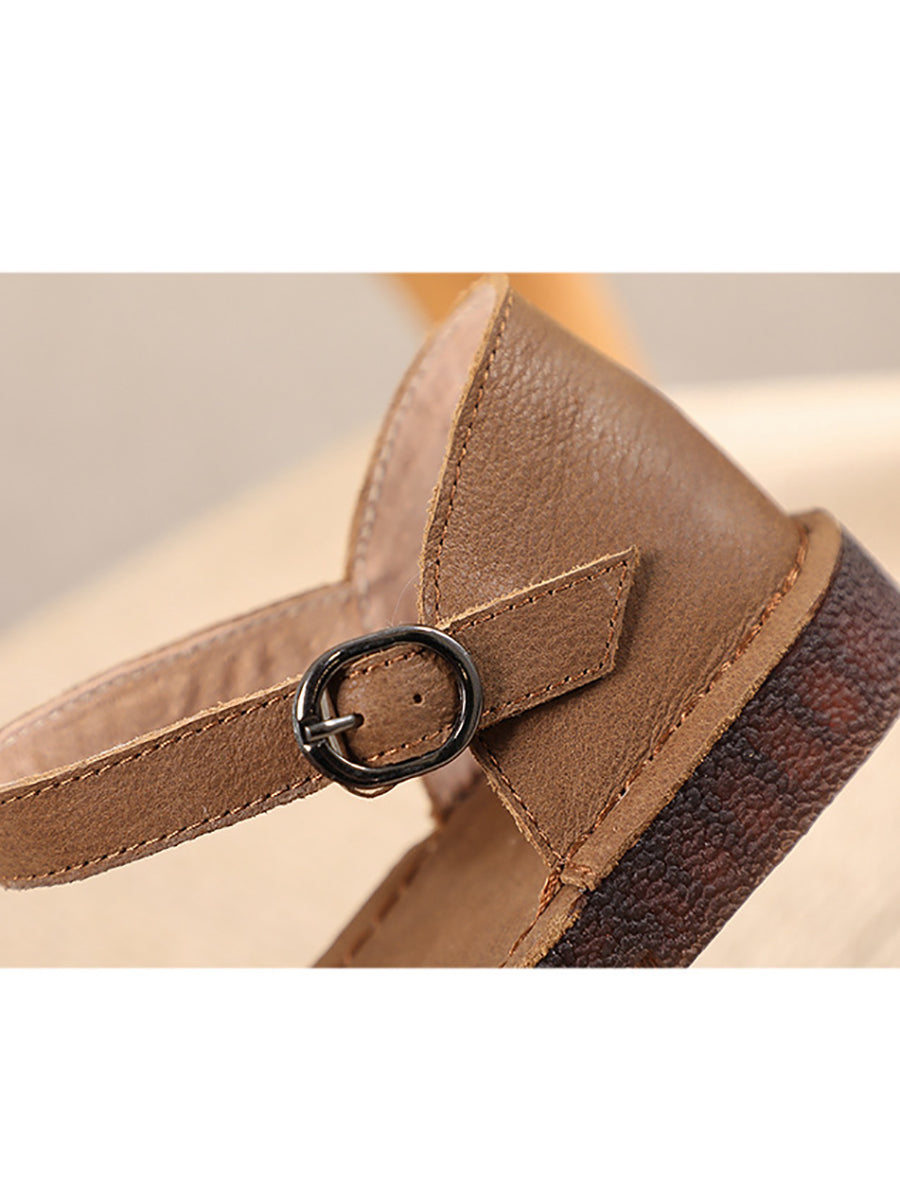 Summer Leather Spliced Flat Sandals Ui1031