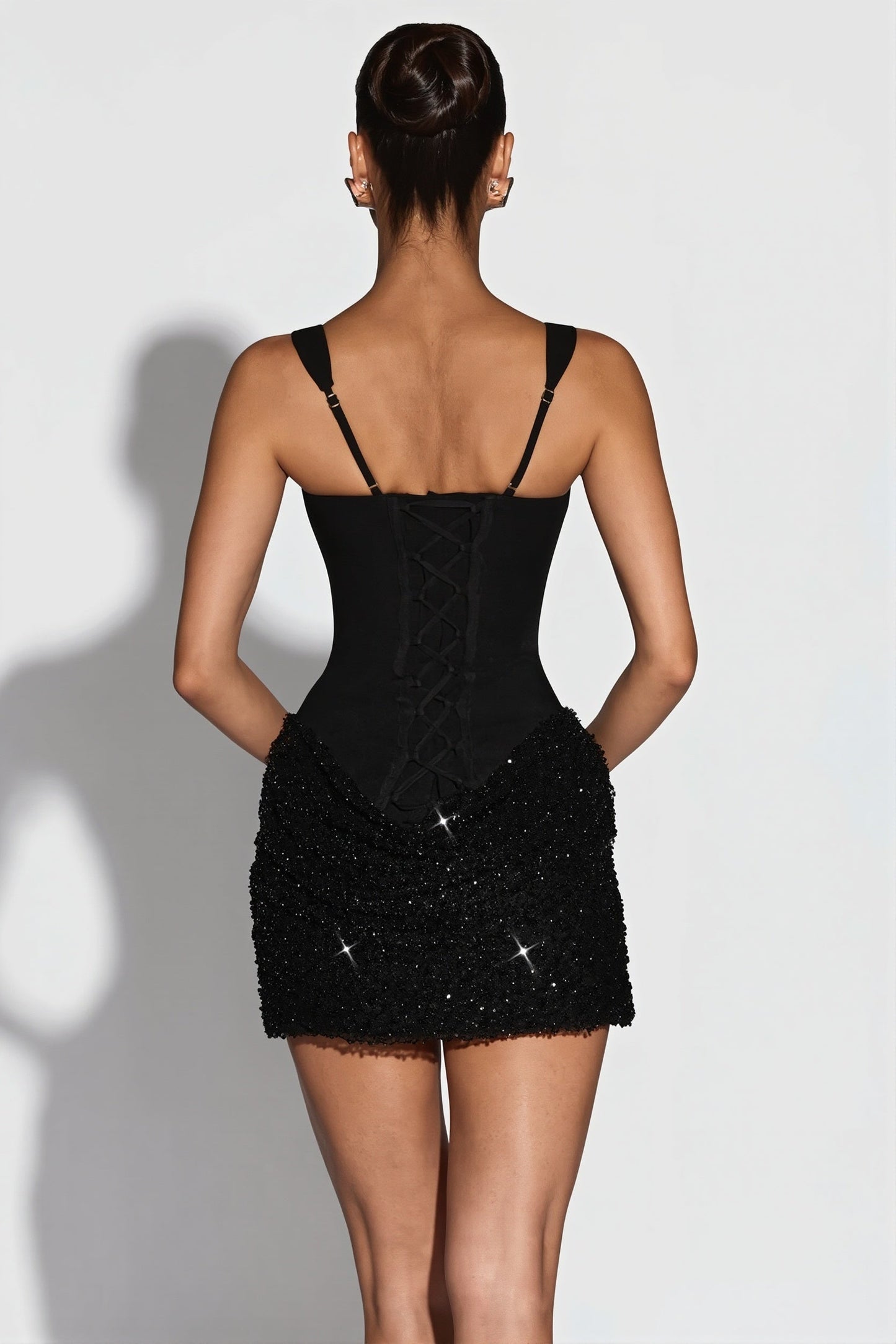 Hip Wrapped Sequin Spliced Mini Dress