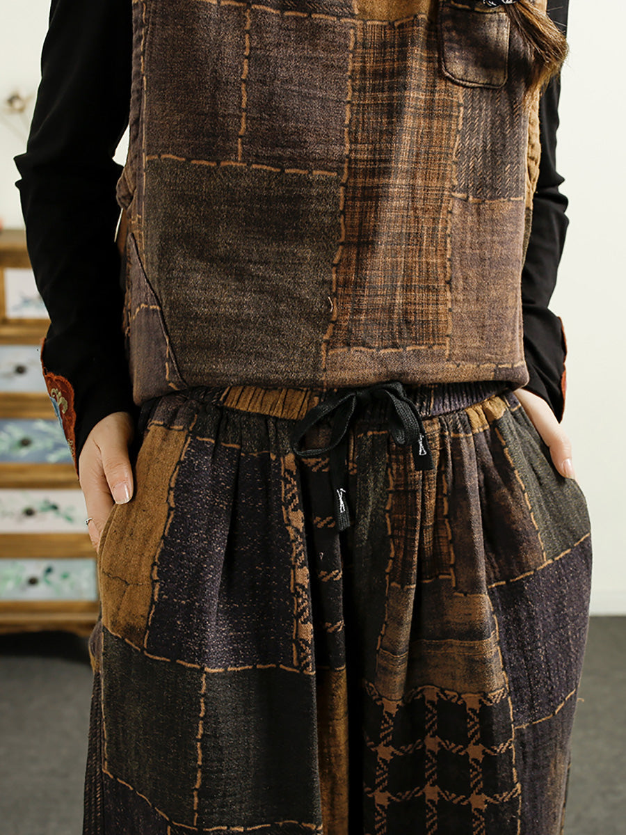 Autumn Plaid Spliced Cotton Harem Pants Ai1051