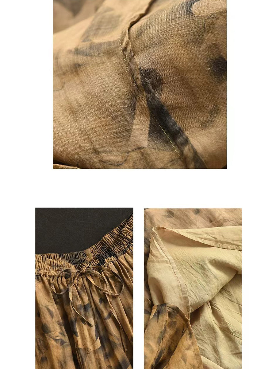 Summer Flower Ramie Loose Skirt Qw1006