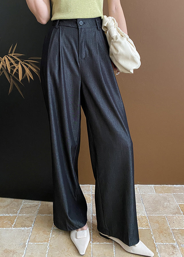 Black Pockets Cotton Wide Leg Pants Summer Wd003