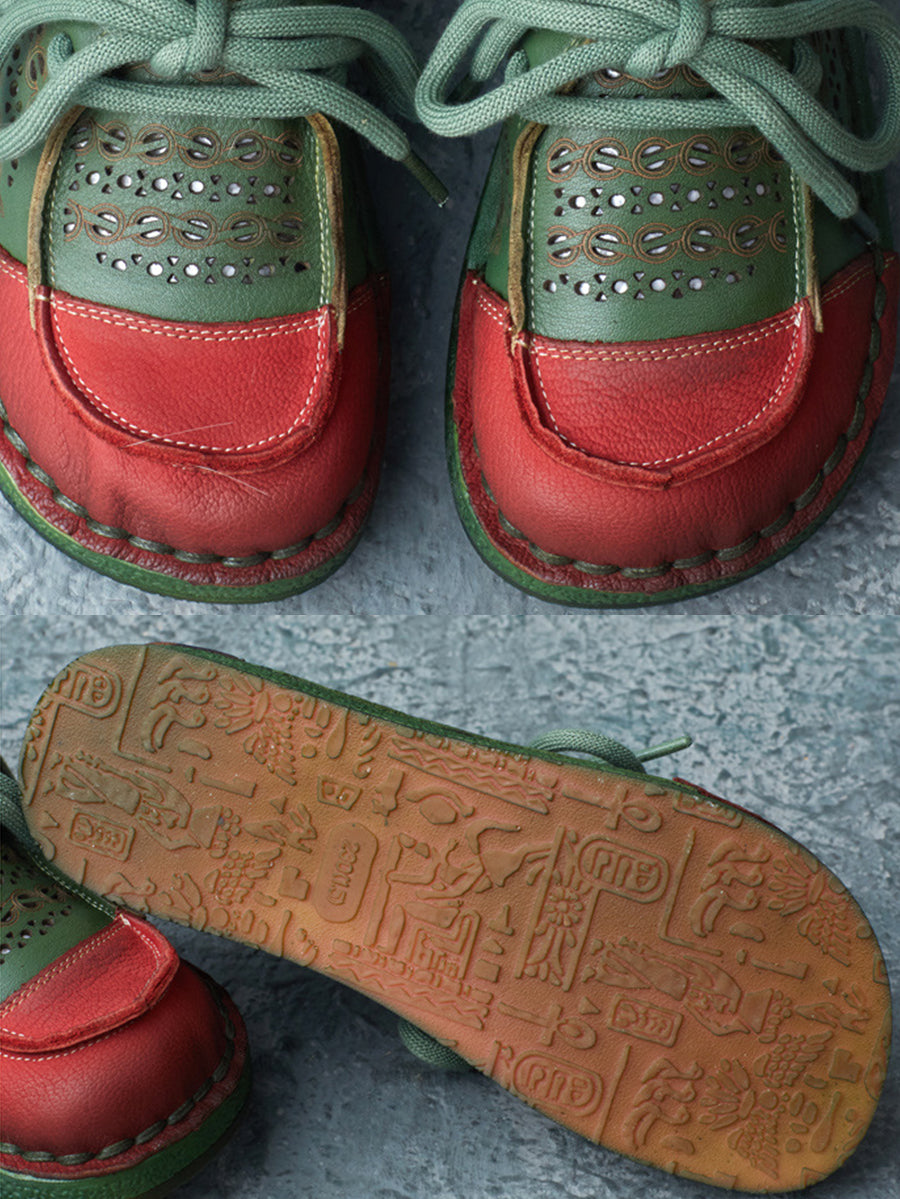 Summer Colorblock Leather Flat Shoes As1053