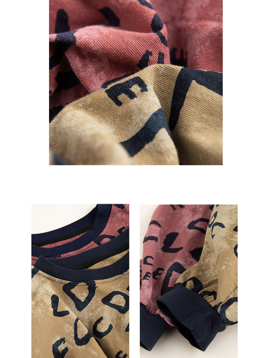 Winter Letter Print O-neck Colorblock Sweatshirt At1004