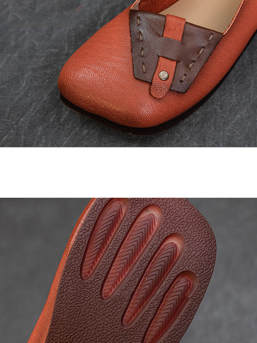 Summer Colorblock Leahter Soft Flat Shoes Kl1025