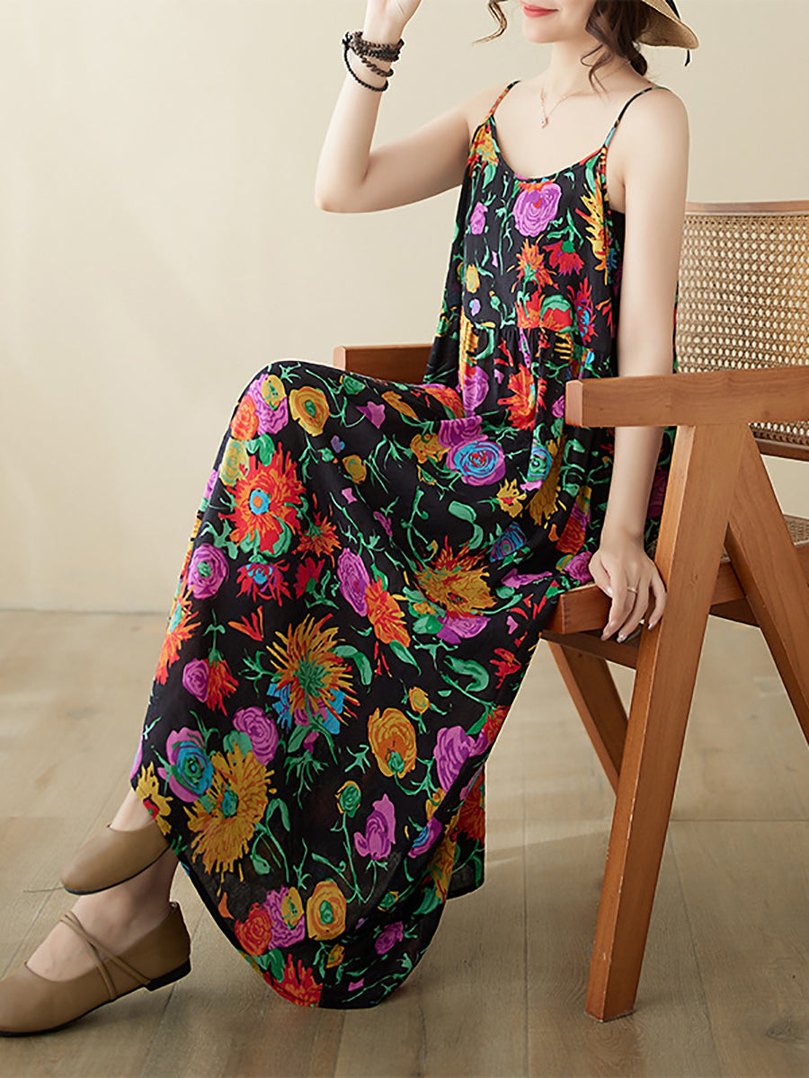 Artsy Summer Flower Loose Vest Dress Pa1020