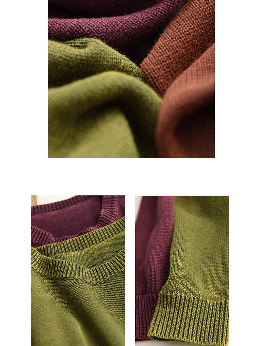 Autumn O-neck Pure Color Knit Sweater Ak1028