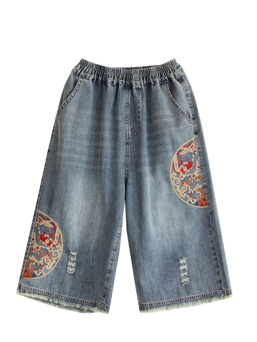 Summer Embroidery Knee-length Denim Pants Io1023