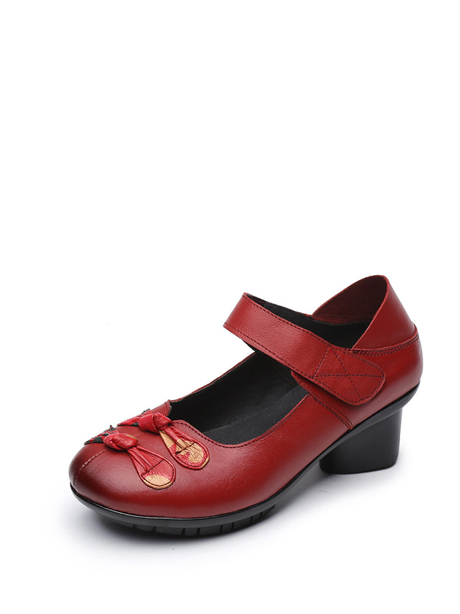 Summer Leather Spliced Mid-heel Shoes Ii1014