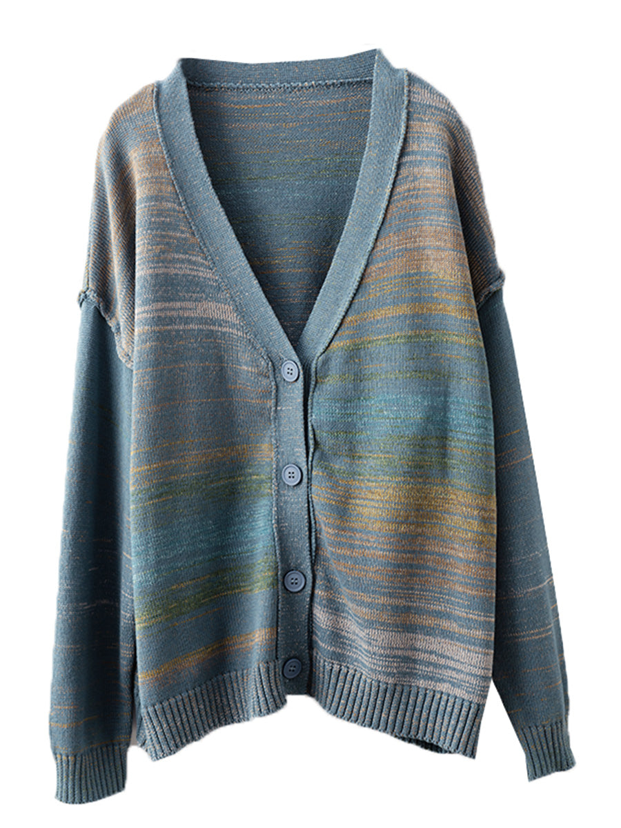 Autumn Artsy Colorful Knit V-neck Cardigan Sweater Ai1077