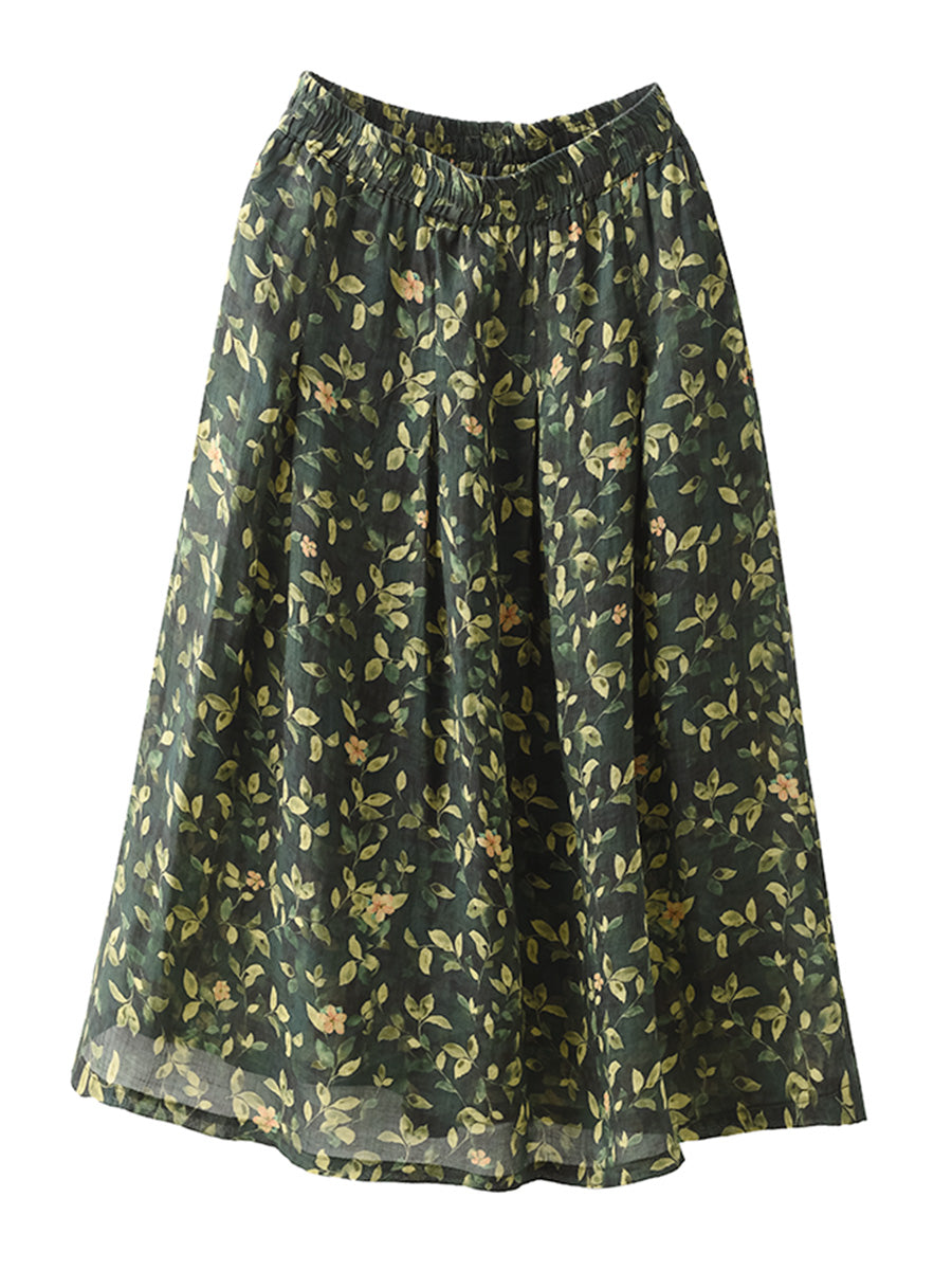 Artsy Summer Flower Ramie A-shape Skirt Co1025