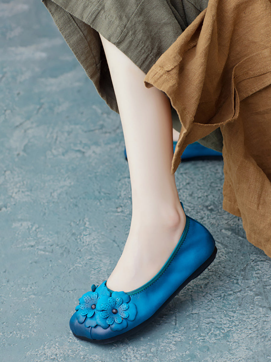 Artsy Summer Leather Flower Spiced Flat Shoes Zz1041
