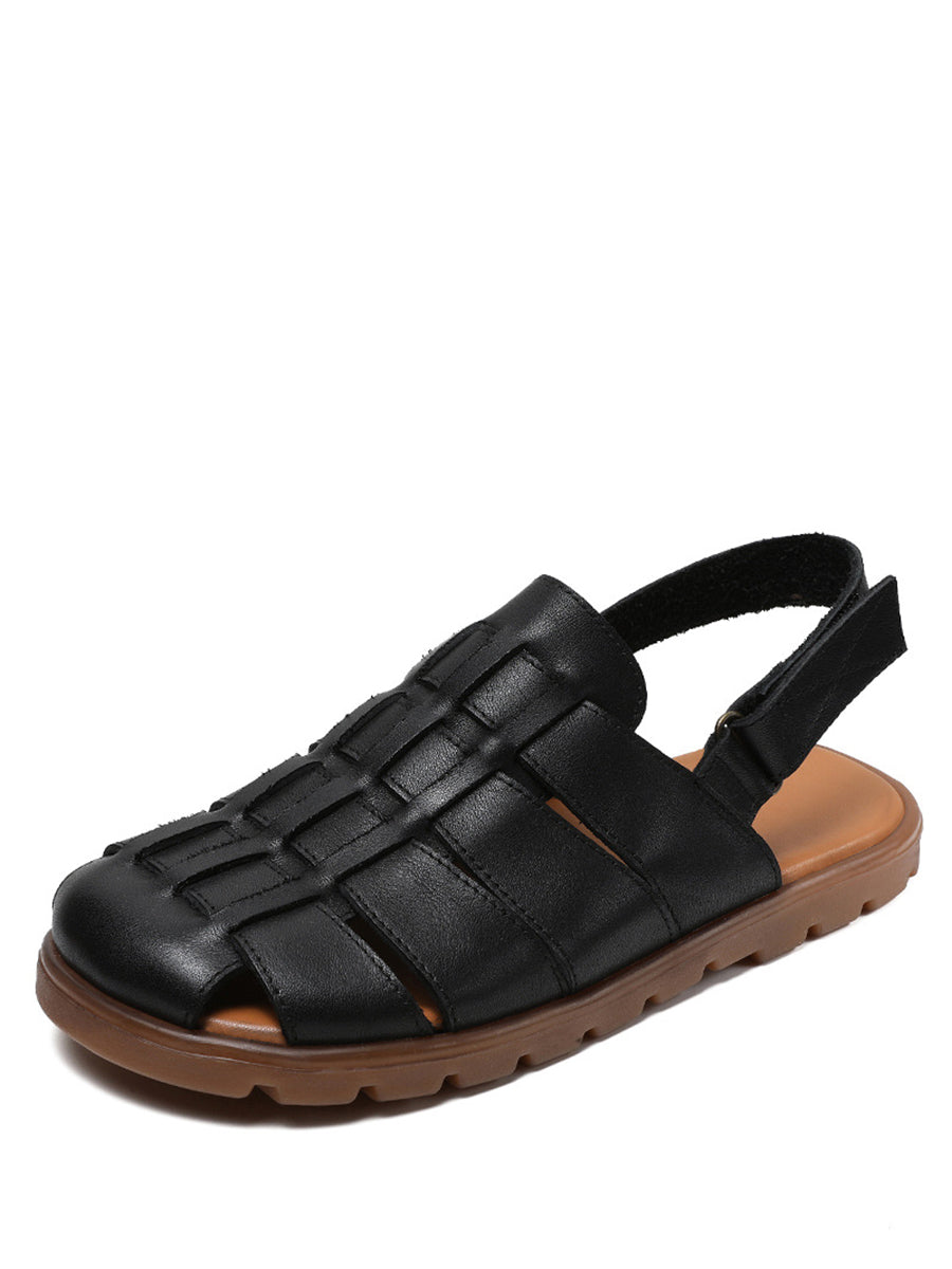 Summer Leather Spliced Flat Slippers Aa1015