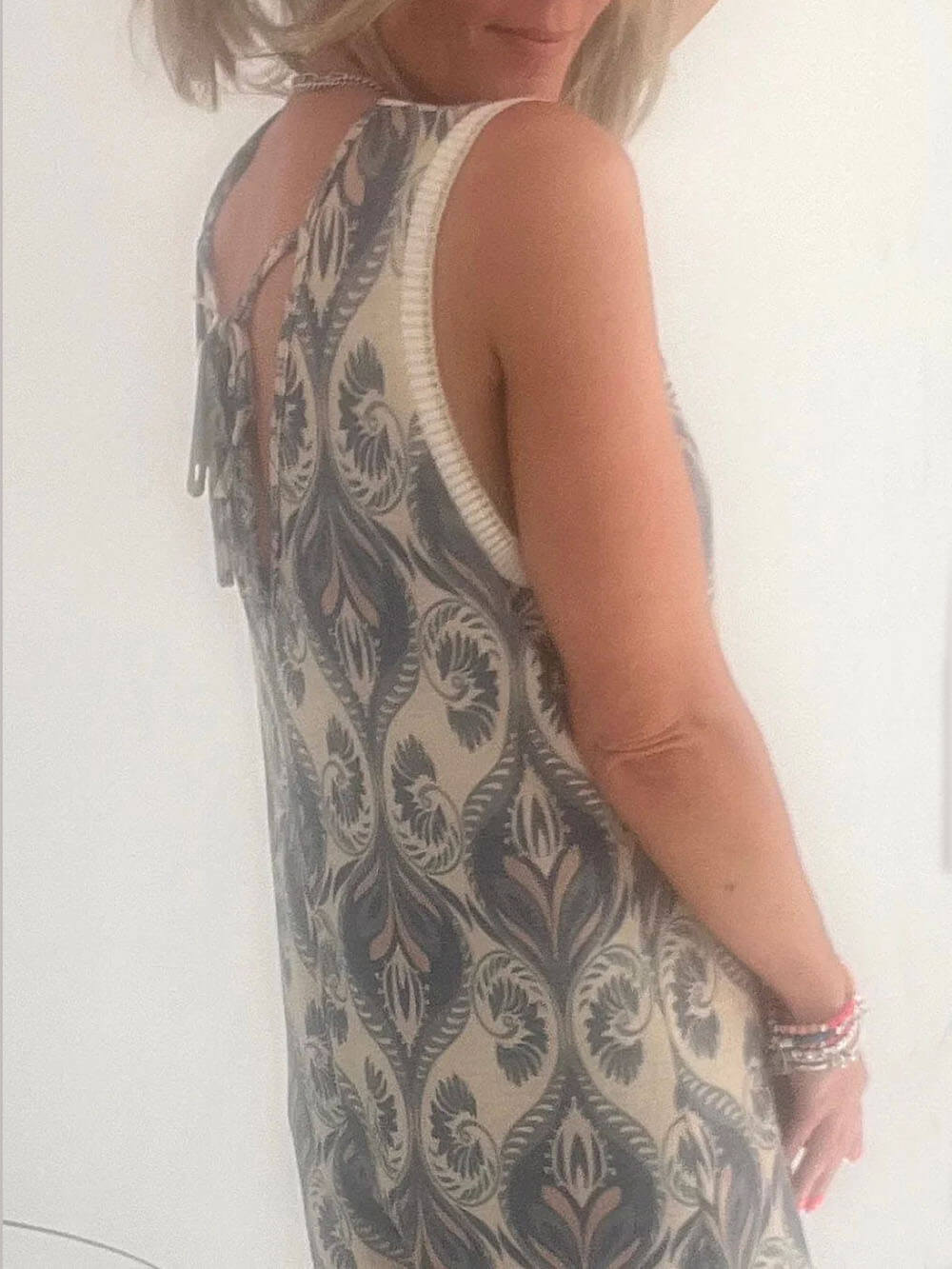 Printed Texture V-neck Loose Jumpsuit