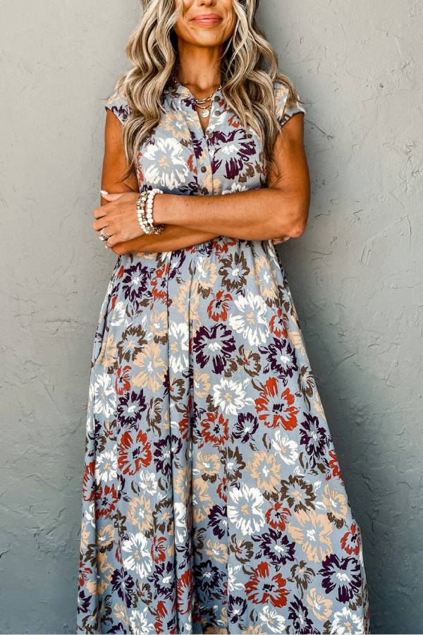 Sky Blue Sleeveless Pocketed Wide Leg Jumpsuit