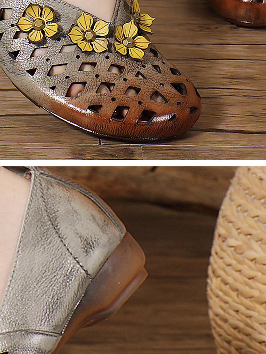Heel Flower Hollow Low Shoes Leather Out