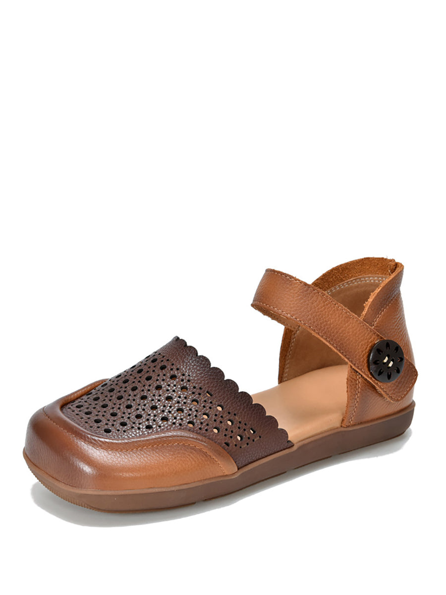 Summer Colorblock Leather Flat Shoes Aa1050