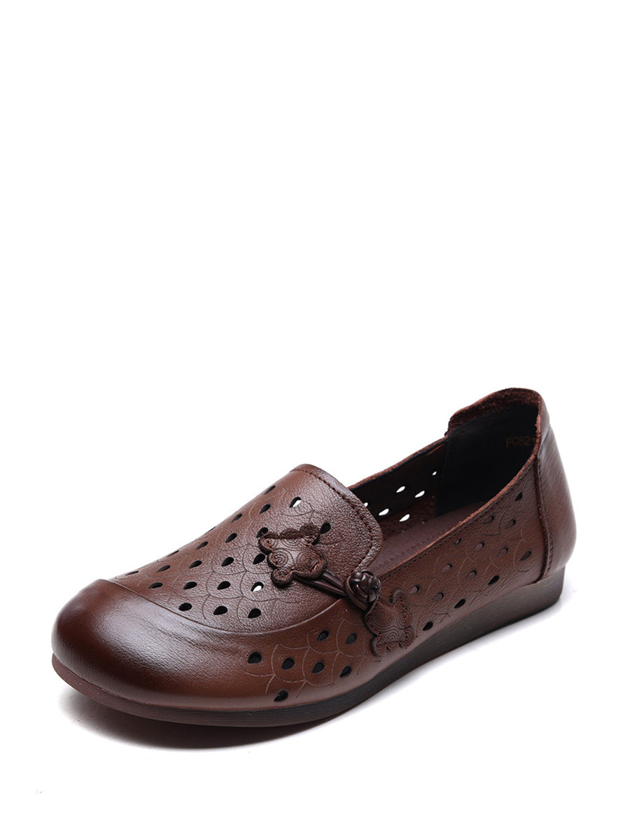 Summer Leather Cutout Flat Shoes Fg1004