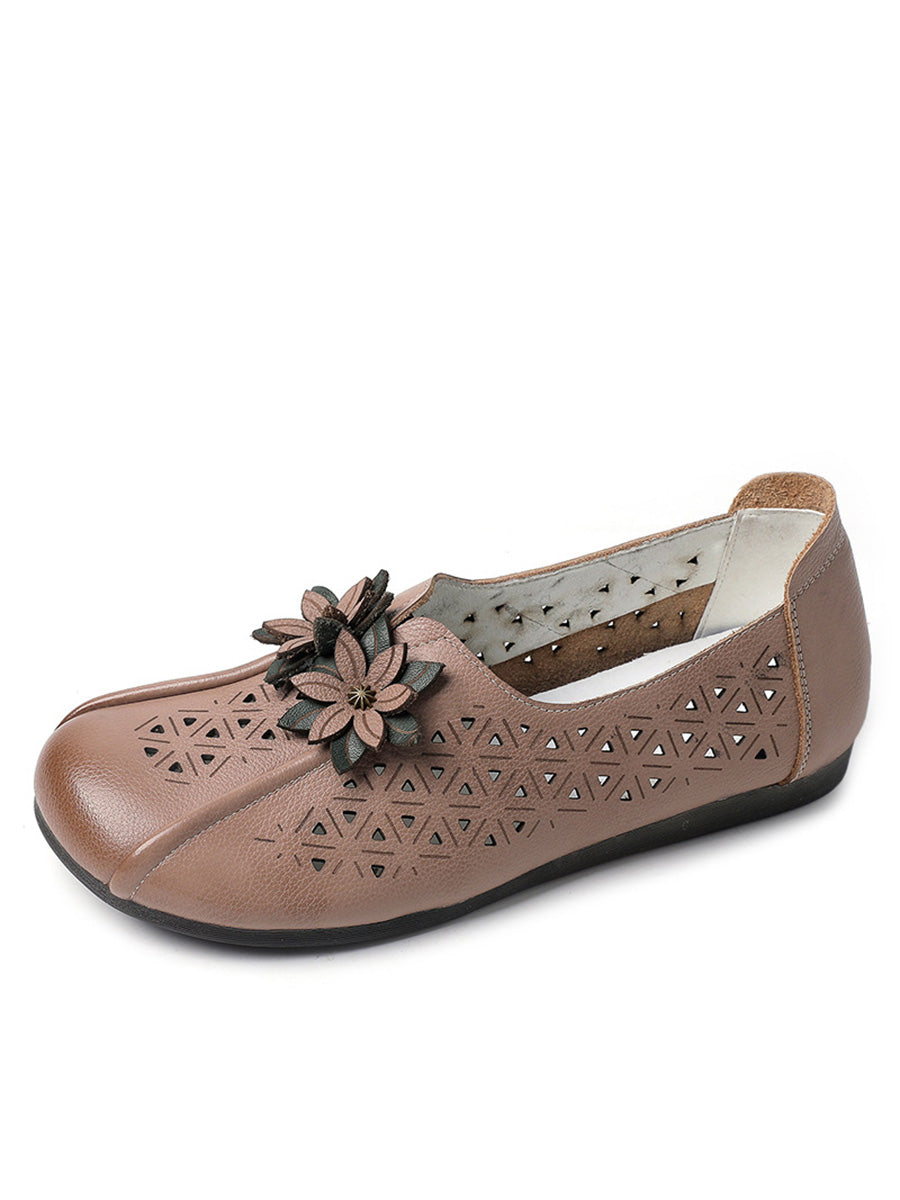 Leather Flower Cutout Flat Shoes Kl1034