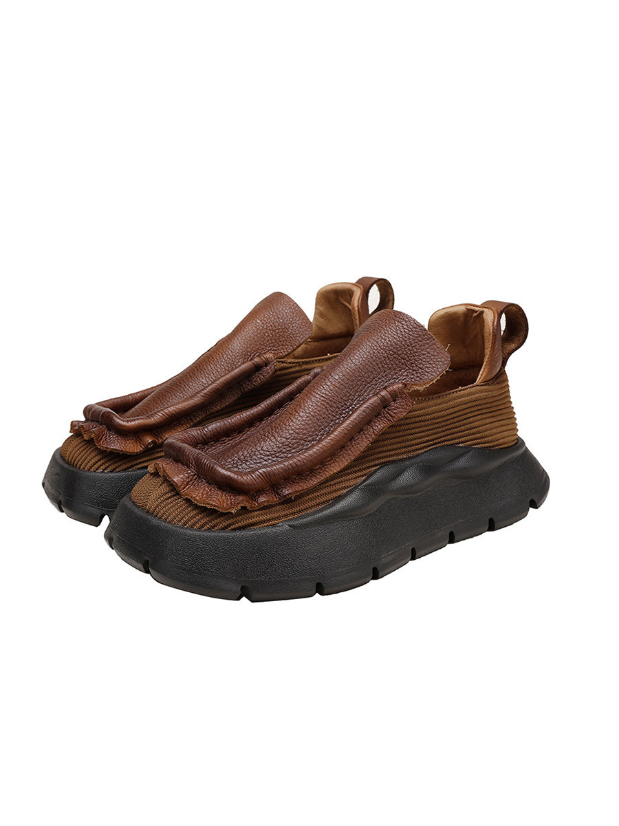 Retro Genuine Leather Spliced Platform Shoes Ah1077