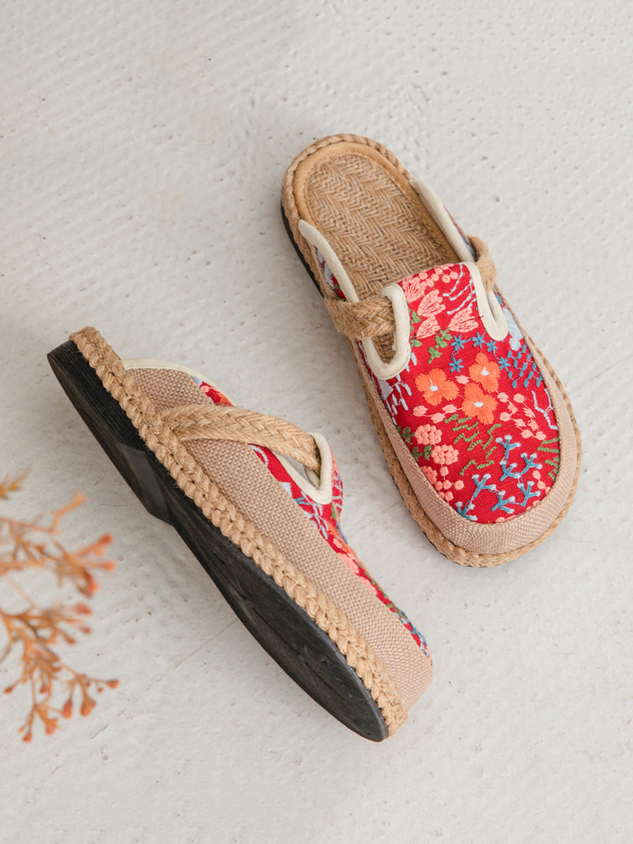 Cotton Flower Embroidery Slippers Summer