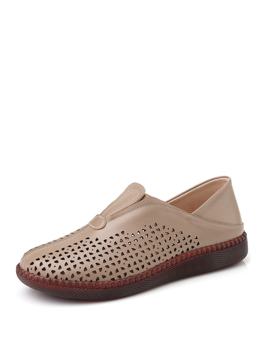 Summer Leather Cutout Flat Shoes Hh048