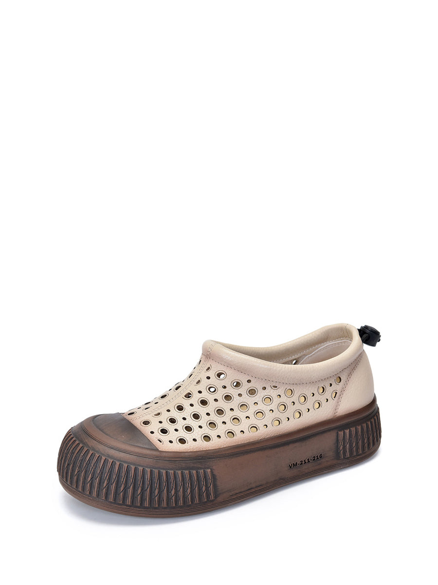 Summer Leather Cutout Platform Shoes Aa1048