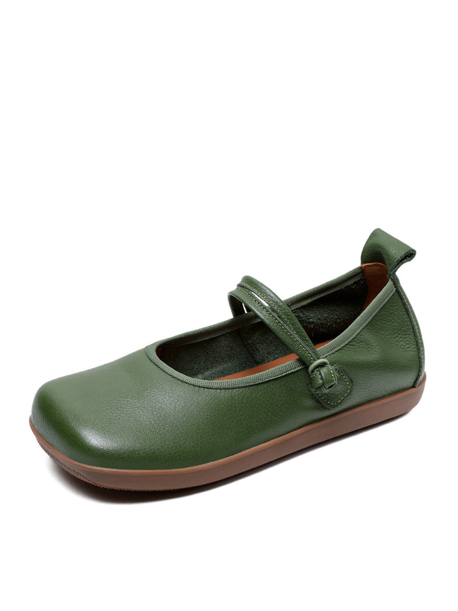 Leather Square Toe Flat Shoes At1040