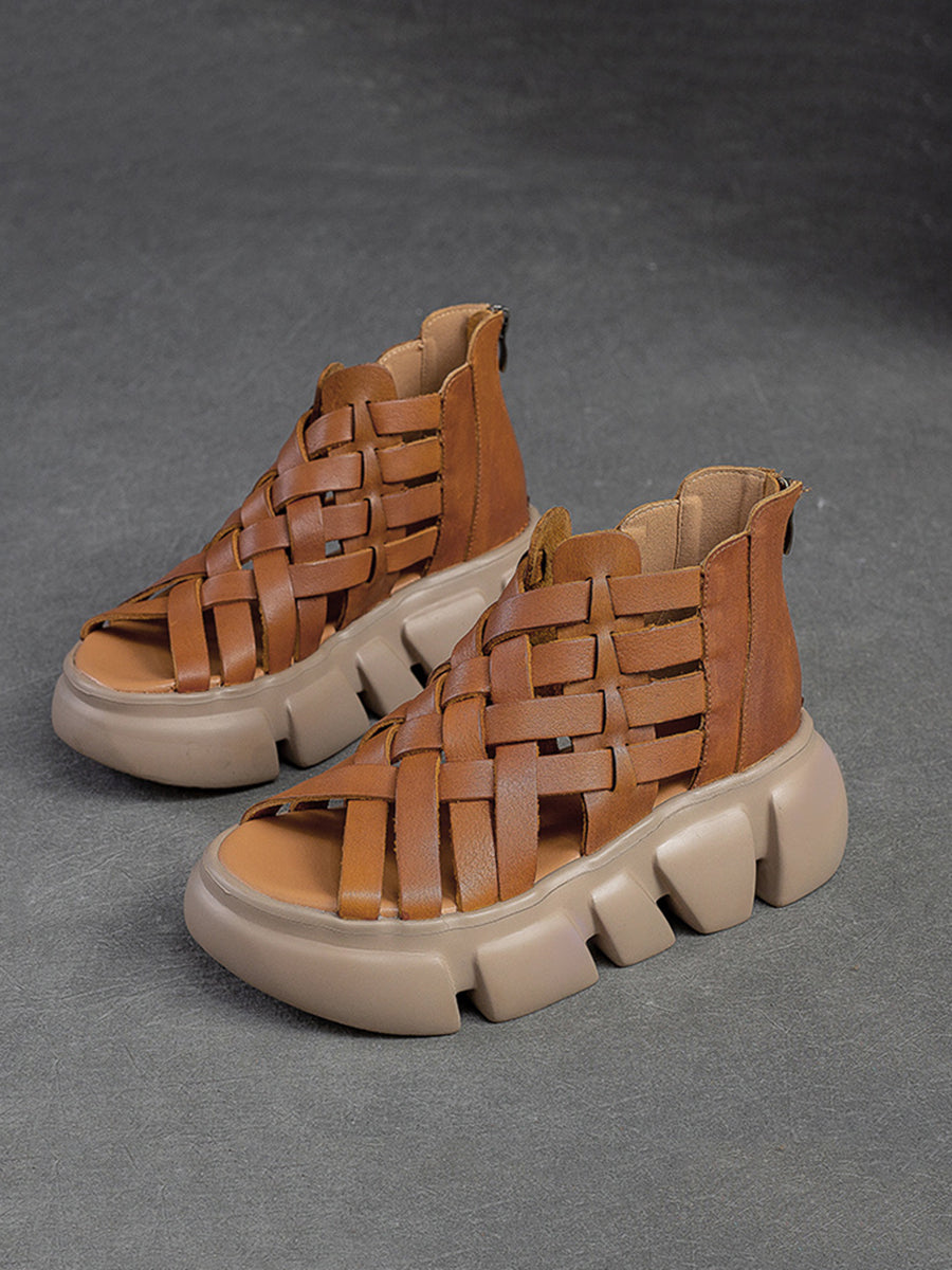 Summer Leather Weave Platform Sandals As1016