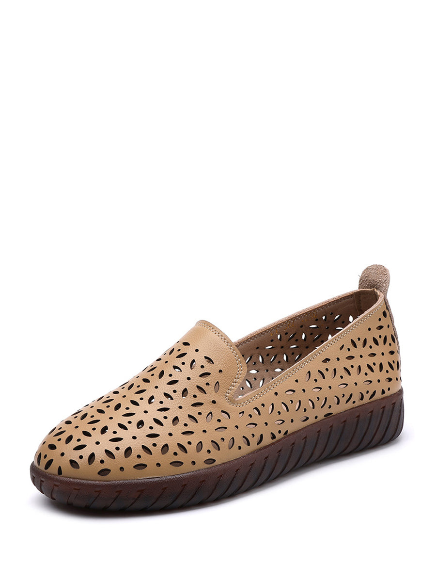 Summer Leather Cutout Flat Soft Shoes Ui1027