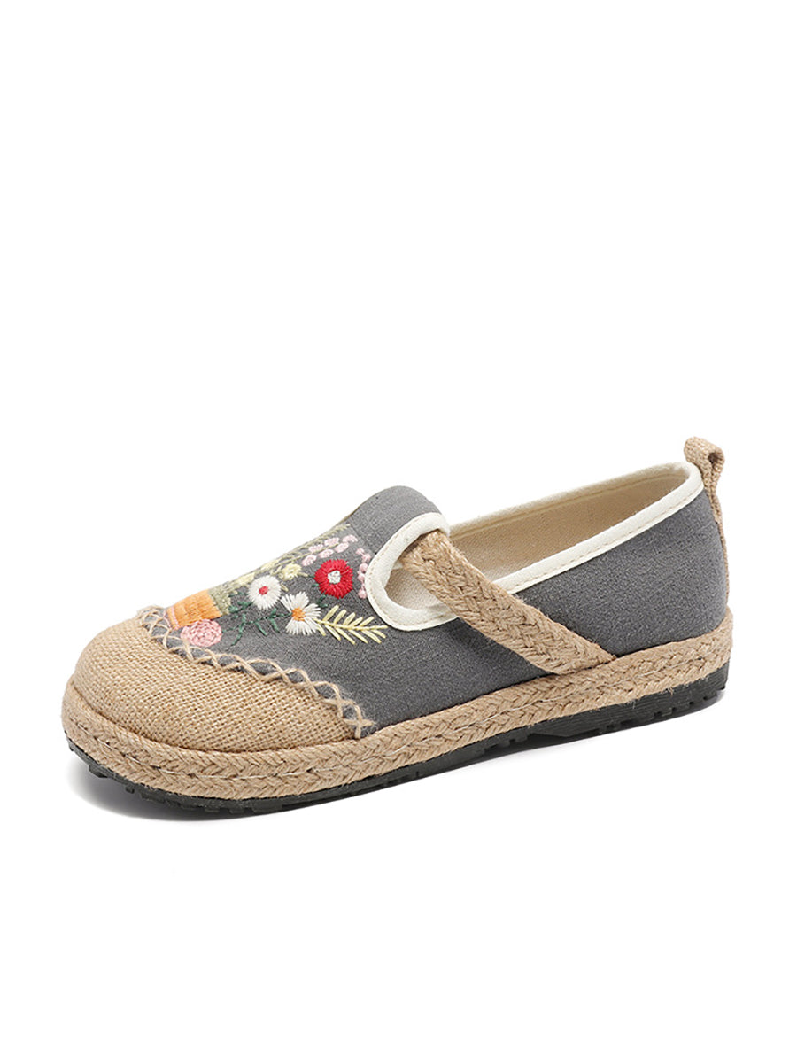 Summer Artsy Flower Embroidery Linen Cotton Shoes At1080