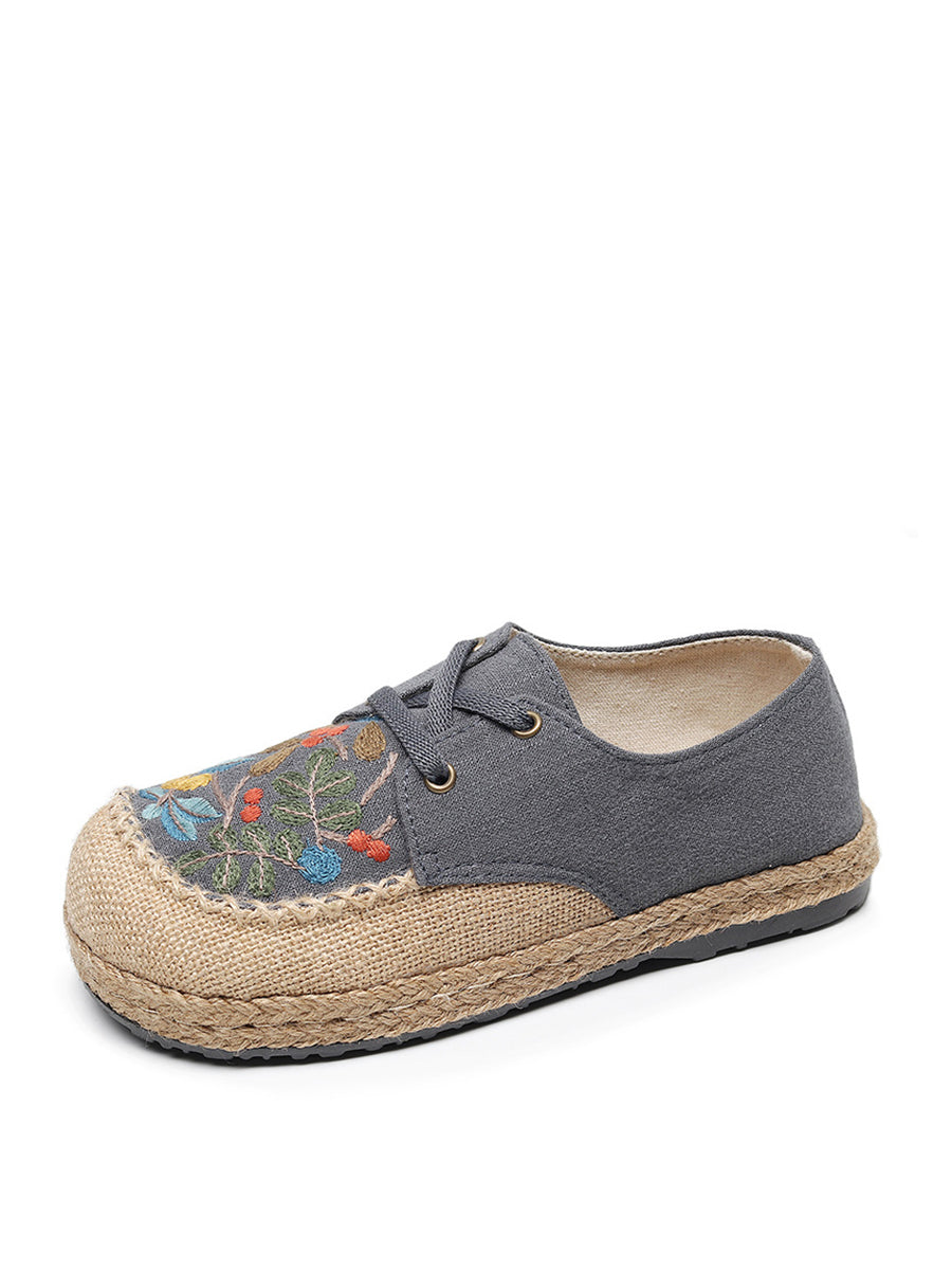 Summer Flower Embroidery Linen Cloth Shoes At1068