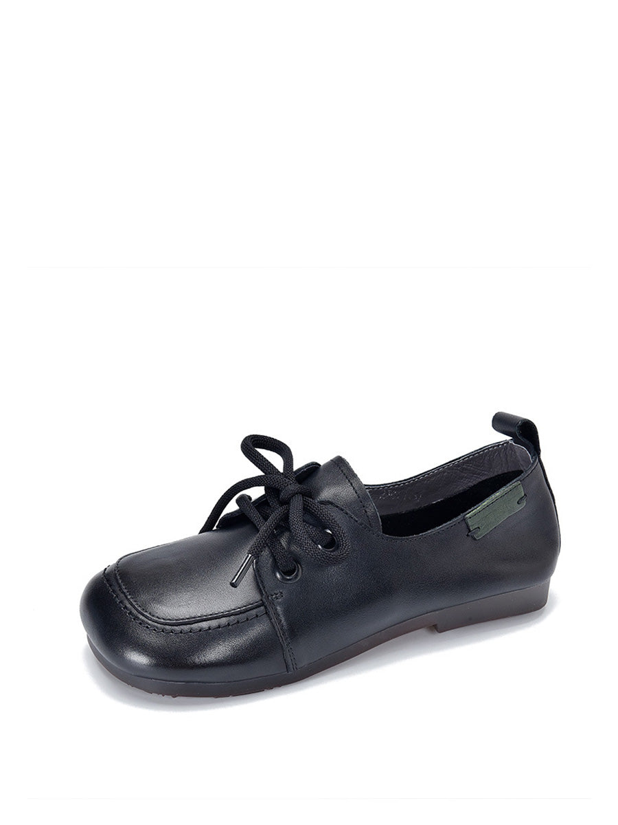 Summer Retro Leather Square Toe Flat Shoes Cx041