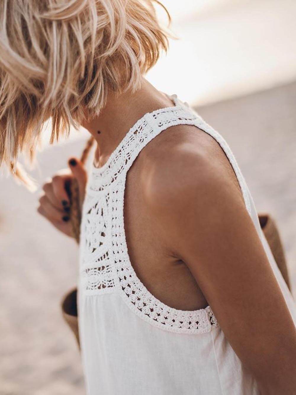 Hollow Lace Patchwork Halterneck A-line Mini Dress