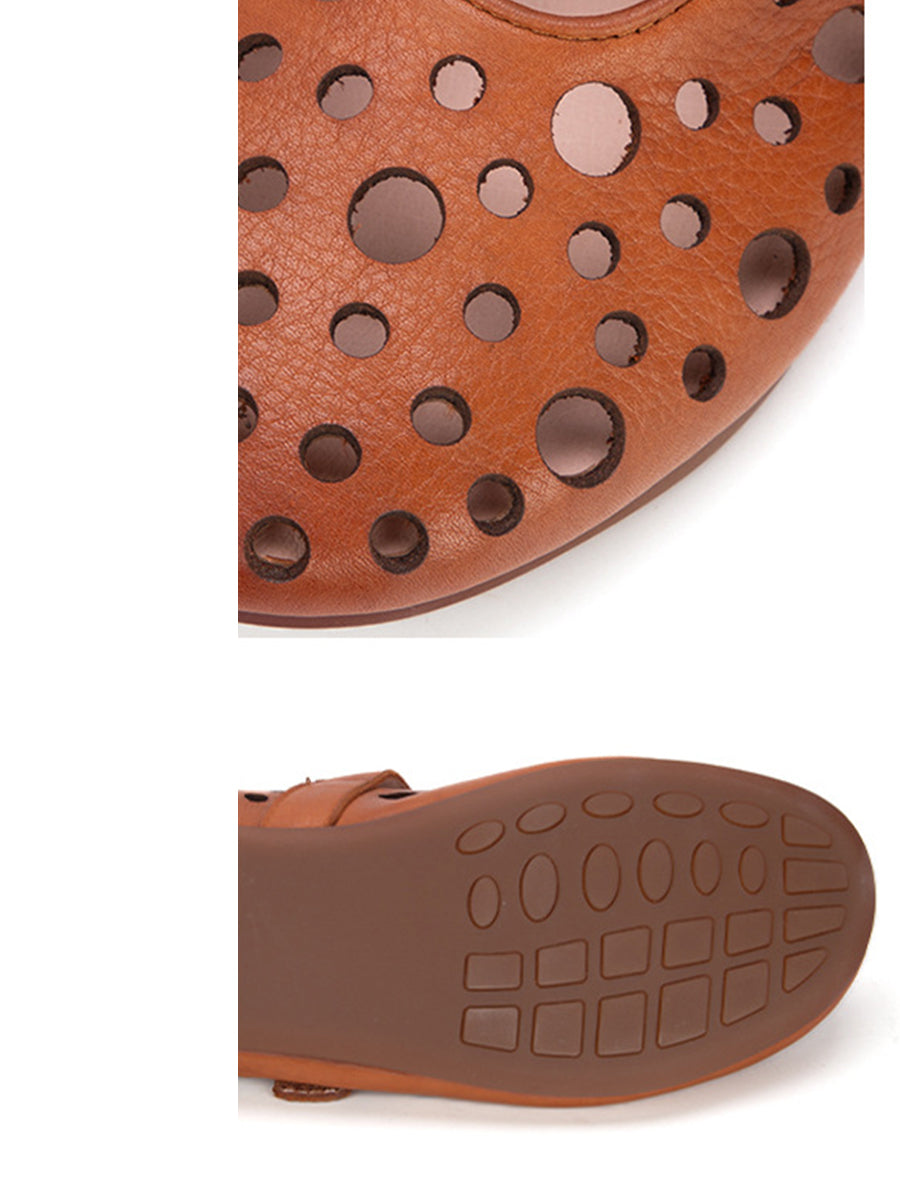 Leather Soft Cutout Low Heel Shoes Ll028