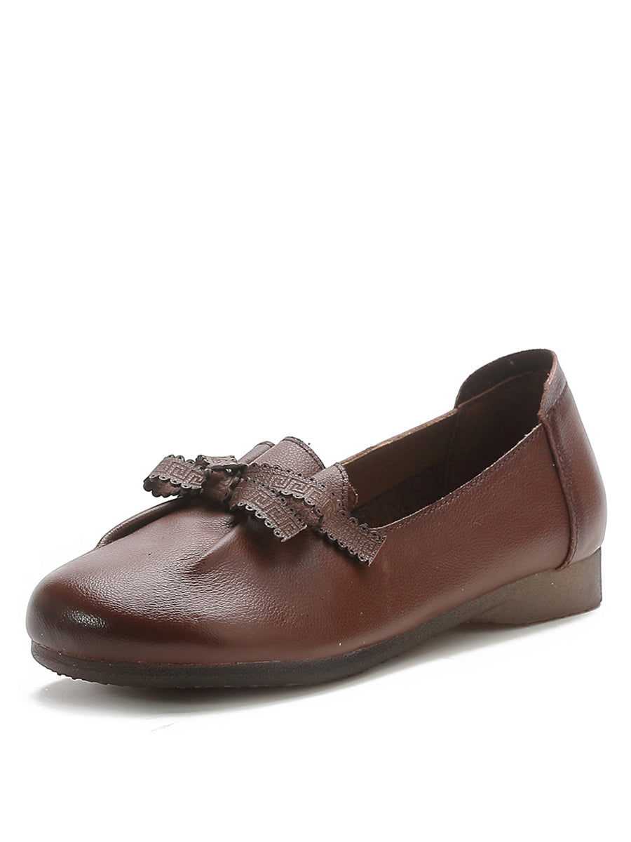 Summer Bowknot Spliced Leather Shoes Rr1049