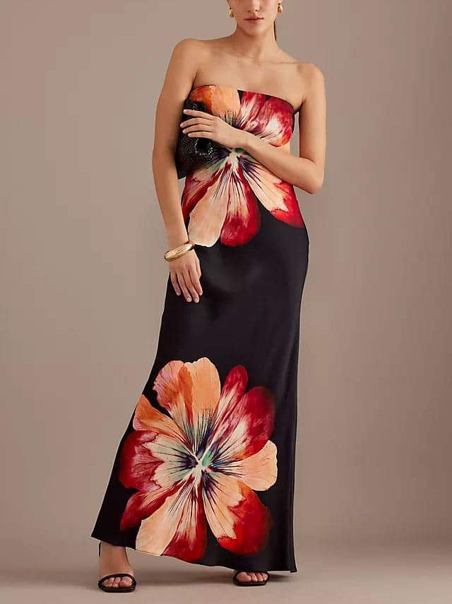 Fashionable Printed Tube Top Slim Fit Midi Dress