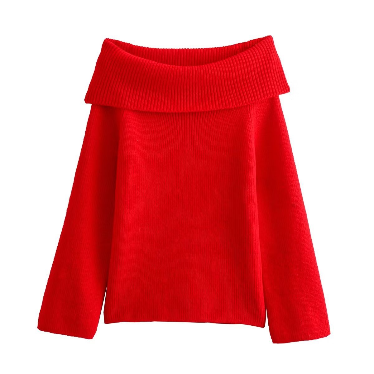 Off Shoulder Cropped Knitted Pullover Slash Neck Long Sleeve Female Sweater Autumn Lady Loose Jumpers Knit