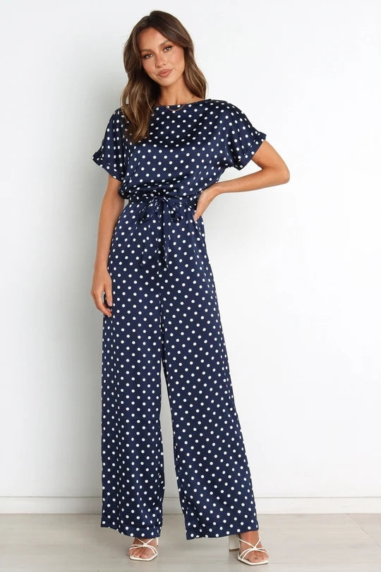 Short Sleeve Polka Dot Regular Jumpsuits