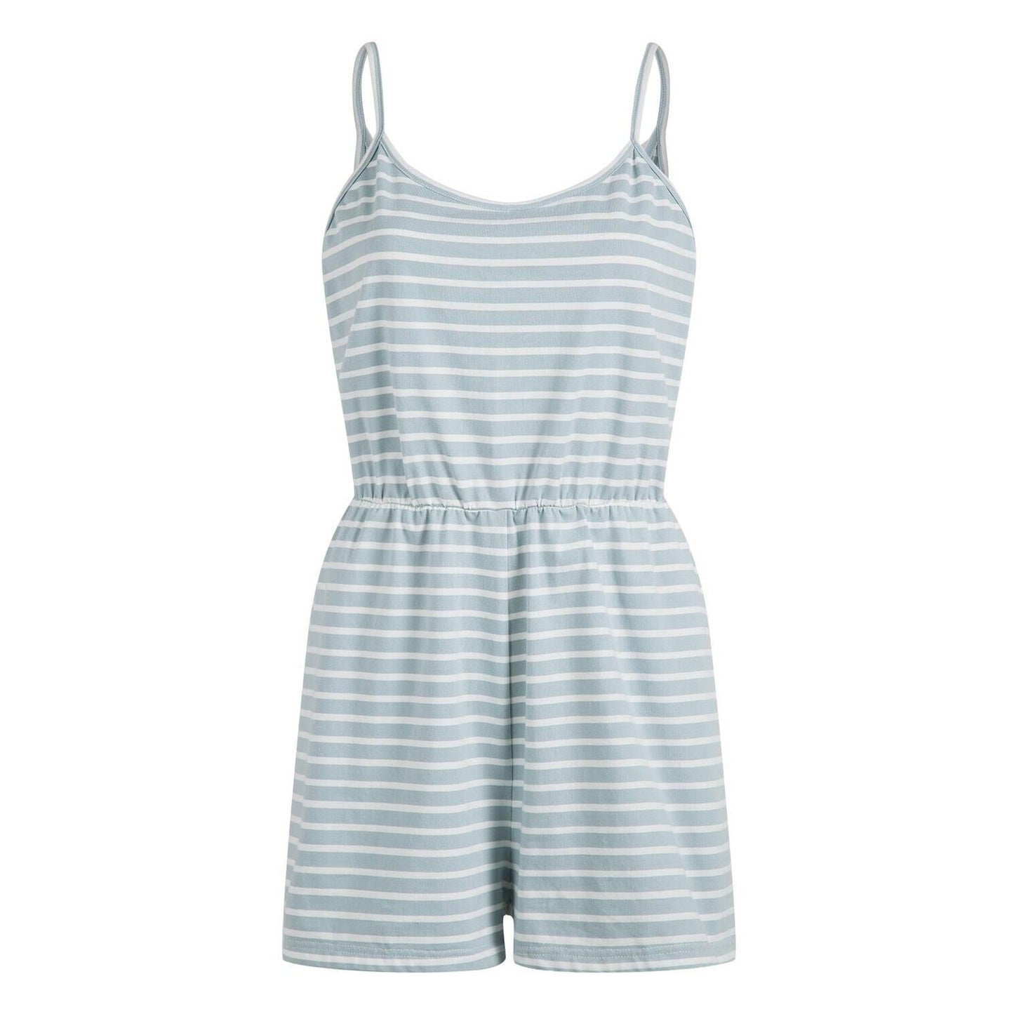 Cotton Striped Spaghetti Straps Jumpsuit Shorts