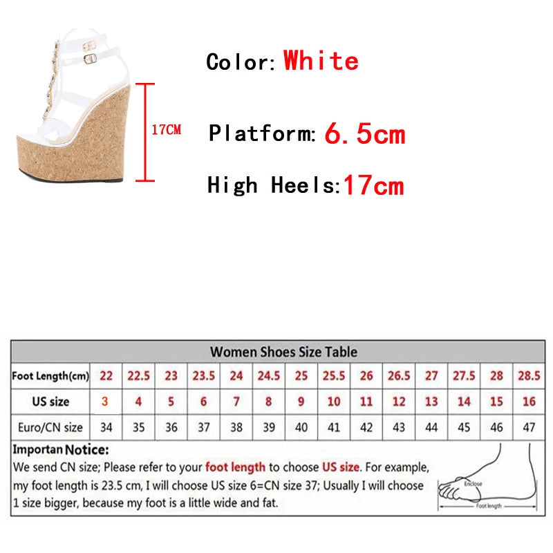 Crystal Diamond Wedges Sandals – Summer Open Toe Platform High Heels Dress Transparent Shoes for