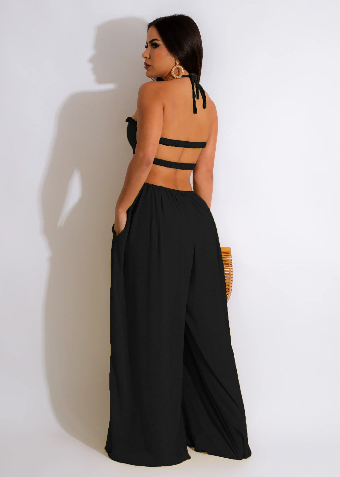 Clothing Spring Summer Color Loose Backless Jumpsuit