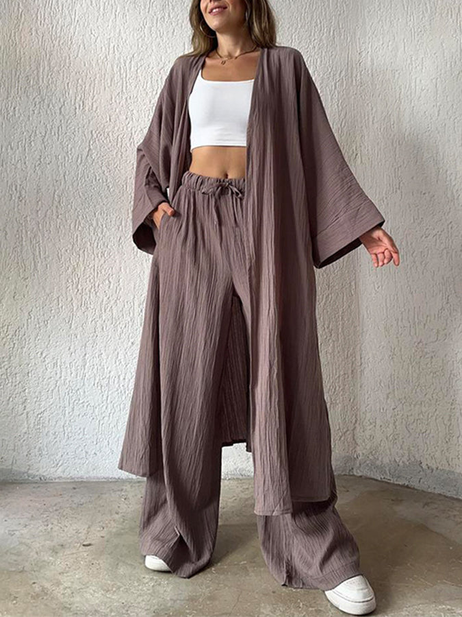 Long Sleeved Cardigan and Wide Leg Pants Sets