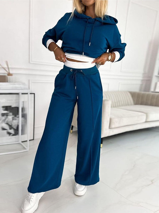 Paneled Two Pieces Hoodie and Pants Set