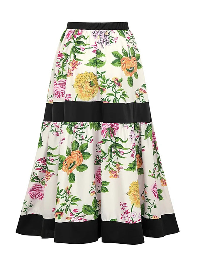 Printed Off Shoulder Color Block One Piece Swimsuit and Skirt