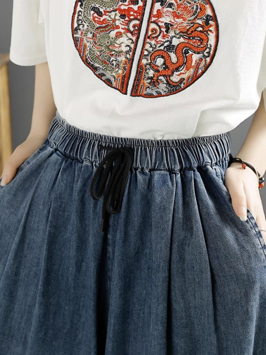 Summer Artsy Flower Embroidery Wide-leg Denim Pants Co1043