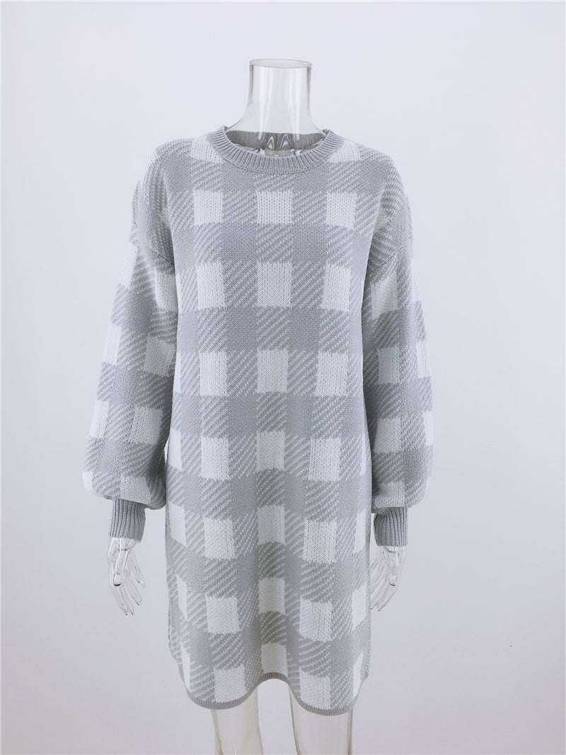 Autumn Winter Office Office Plaid Sweater Loose Sweater Pullover Sweater