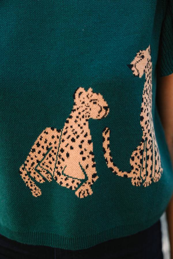 In the Wild Hunter Green Cheetah Sweater