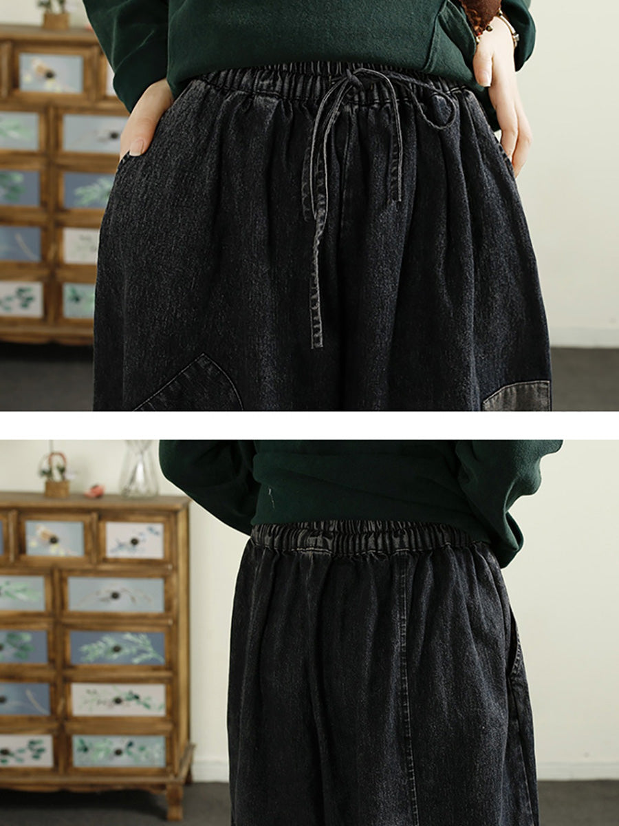 Autumn Patch Spliced Denim Harem Pants Ai1053